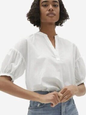Everlane Split-Neck Puff Sleeve Top